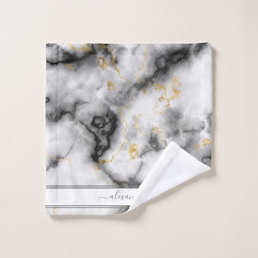 Grijze zwart en gouden moderne marmer - Elegant Bad Handdoek (Wasdoekje)