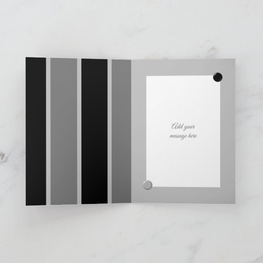 Grijze zwart-witte strepen foto's verjaardag kaart (Binnen)