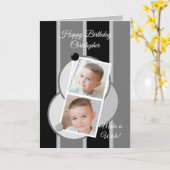 Grijze zwart-witte strepen foto's verjaardag kaart (Gele Bloem)