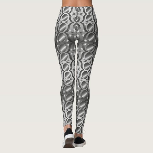 Grijze, zwarte abstracte gepatterde Leggings (Achterkant)