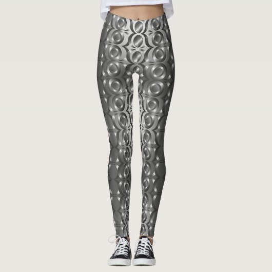 Grijze, zwarte abstracte gepatterde Leggings (Voorkant)