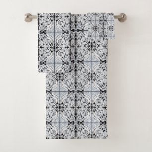 Grijze zwarte, Abstracte, zwarte krullende herhaal Bad Handdoek