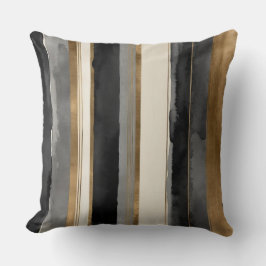 Grijze zwarte beige en gouden strepen kussen