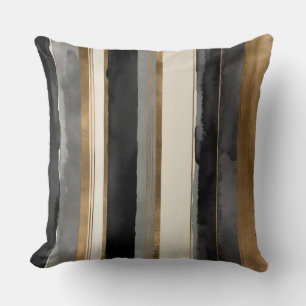 Grijze zwarte beige en gouden strepen kussen