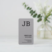 Grijze zwarte bolmonogram minimalistisch modern visitekaartje (Staand voorkant)