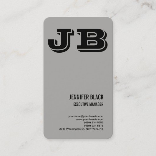 Grijze zwarte bolmonogram minimalistisch modern visitekaartje (Voorkant)