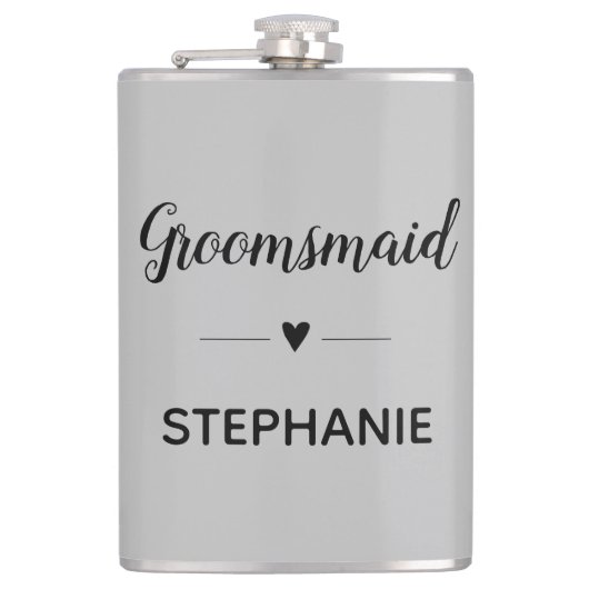 Grijze zwarte bruiloft Groomsmaid Persoonlijk Heupfles (Voorkant)