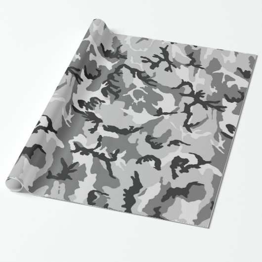 Grijze zwarte Camouflage Cadeaupapier (Uitgerold)