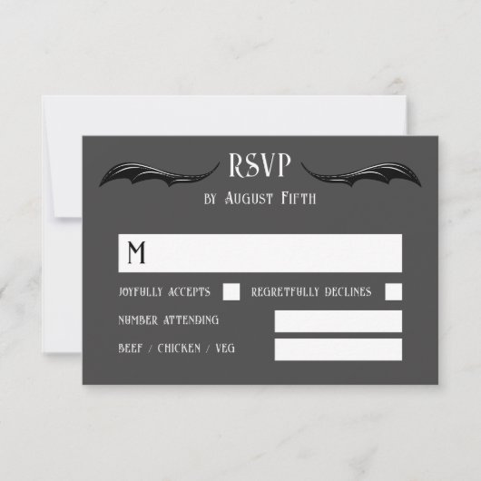 Grijze Zwarte Draak Monogram Fantasy Wedding RSVP Kaartje (Voorkant)