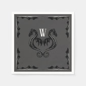Grijze Zwarte Draak Monogram Fantasy Wedding Servet (Voorkant)