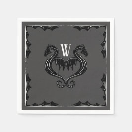 Grijze Zwarte Draak Monogram Fantasy Wedding Servet