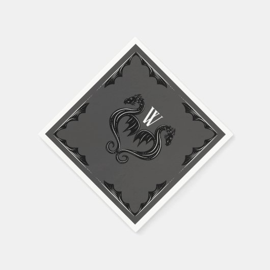 Grijze Zwarte Draak Monogram Fantasy Wedding Servet (Hoek)