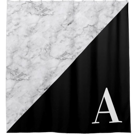 Grijze zwarte driehoek kleurenblok monogram douchegordijn (Voorkant)