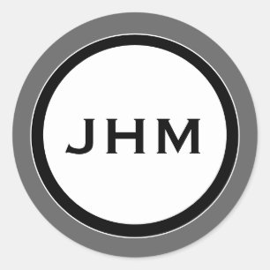 Grijze zwarte en witte monogram Medallion met naam Ronde Sticker