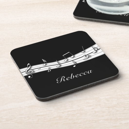 Grijze zwarte en witte muzieknoten score drankjes onderzetter (Linkerzijde)
