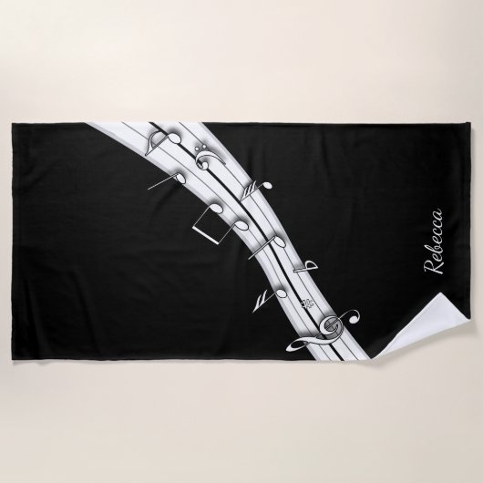 Grijze zwarte en witte muzieknoten score strandlaken (Voorkant)