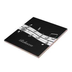 Grijze zwarte en witte muzieknoten score tegeltje