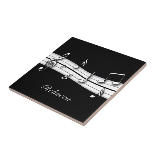 Grijze zwarte en witte muzieknoten score tegeltje (Zijkant)