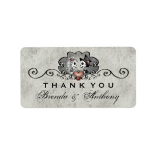 Grijze zwarte en witte skeletten Hartelijk dank Etiket