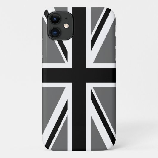 Grijze Zwarte en Witte Union Jack Case-Mate iPhone Case (Achterkant)
