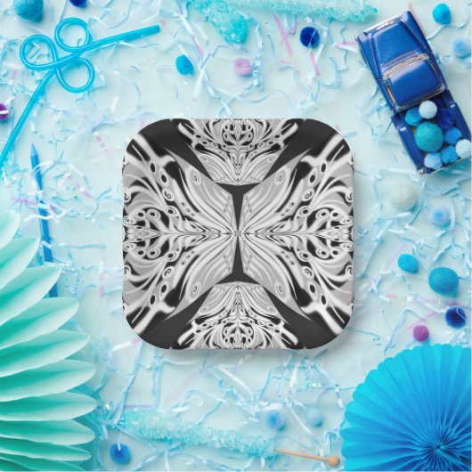 Grijze zwarte en witte vlinder Abstract Papieren Bordje (Feest)