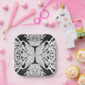 Grijze zwarte en witte vlinder Abstract Papieren Bordje (Feest)