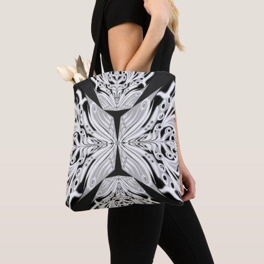 Grijze zwarte en witte vlinder Abstract Tote Bag (Dichtbij)