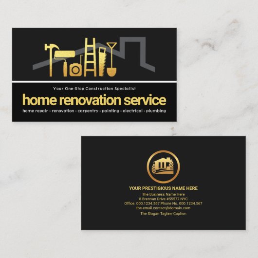 Grijze zwarte laag Gold Handyman Tools Rooftop Visitekaartje (Voorkant / Achterkant)