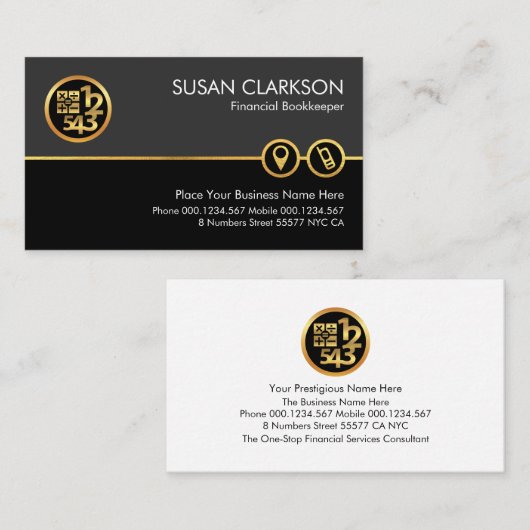 Grijze Zwarte Laag Gouden Nummers Calculator Visitekaartje (Voorkant / Achterkant)