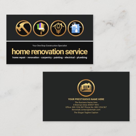 Grijze zwarte lagen Gold Construction Handyman Too Visitekaartje (Voorkant / Achterkant)