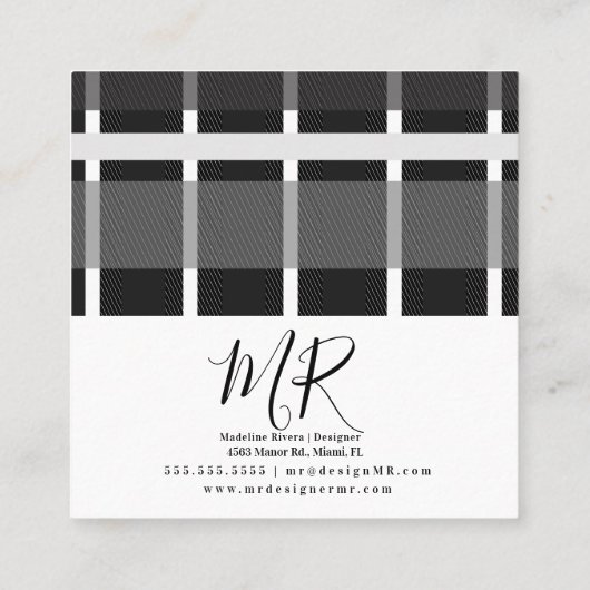 Grijze zwarte lijnen vormen het Tartanpatroon Vierkante Visitekaartje (Achterkant)