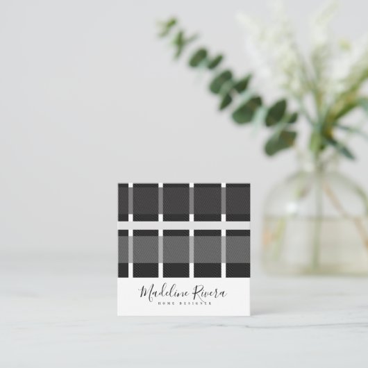 Grijze zwarte lijnen vormen het Tartanpatroon Vierkante Visitekaartje (Staand voorkant)