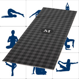 Grijze zwarte Pset Tartan Monogram Initiaal Yoga M Yogamat