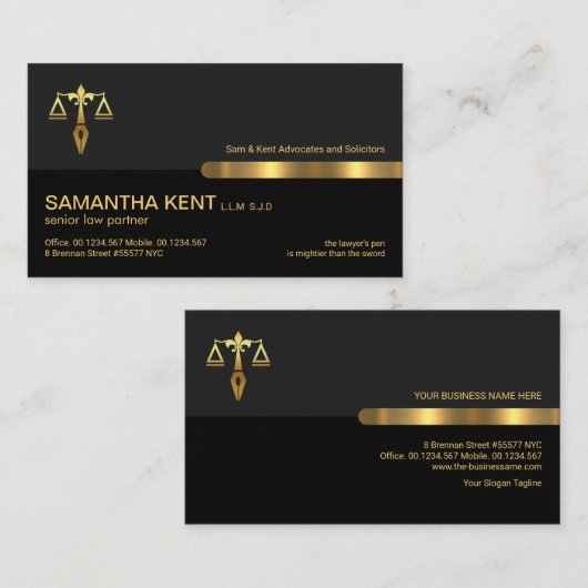 Grijze zwarte Retro column Gold Scales of Justice  Visitekaartje (Voorkant / Achterkant)