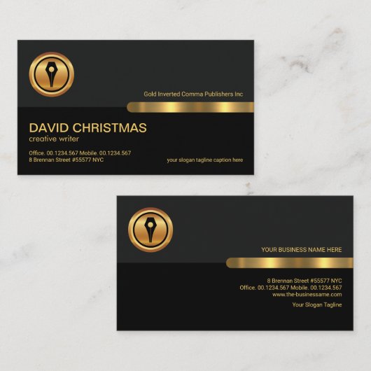 Grijze zwarte Retro Kolom Gold Pen Nib Writer Visitekaartje (Voorkant / Achterkant)