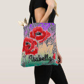 Grijze zwarte rode bloemen papaver tote bag (Dichtbij)