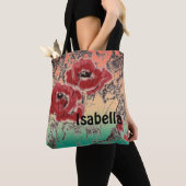 Grijze zwarte rode bloemen papaver tote bag (Dichtbij)