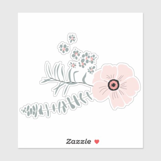 Grijze zwarte roze motif bloemen sticker (Vel)