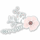 Grijze zwarte roze motif bloemen sticker (Voorkant)