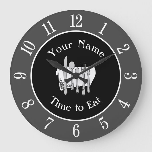 Grijze zwarte Silverware Custom Clock met cijfers Grote Klok (Voorkant)