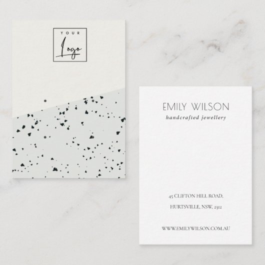 Grijze zwarte Terrazzo Textuur 2 Stud oorscherm Visitekaartje (Voorkant / Achterkant)