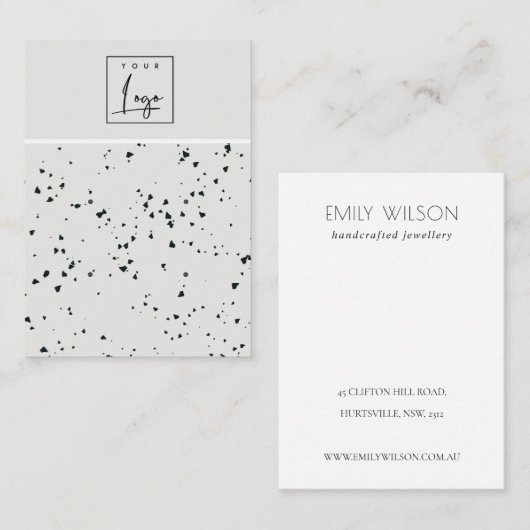 Grijze zwarte Terrazzo Textuur 2 Stud oorscherm Visitekaartje (Voorkant / Achterkant)