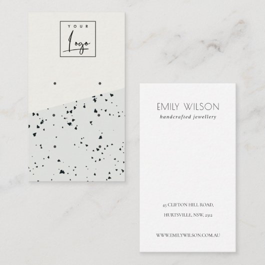 Grijze zwarte Terrazzo Textuur 3 Stud oorscherm Visitekaartje (Voorkant / Achterkant)