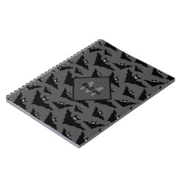 Grijze zwarte vleermuizen Halloween Patroon Monogr Notitieboek