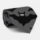Grijze zwarte vliegvleermuizen Halloween-patroon Stropdas (Opgerold)