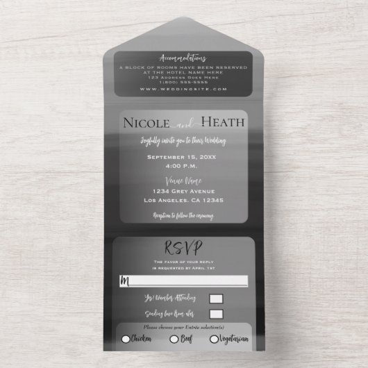 Grijze zwarte Waterverf Minimale grafische moderne All In One Uitnodiging (Binnen)