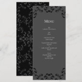 Grijze zwarte wervelende gotische bruiloft menu (Voorkant / Achterkant)