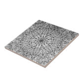 Grijze zwarte witte, geometrische sterrenwiel kera tegeltje (Zijkant)