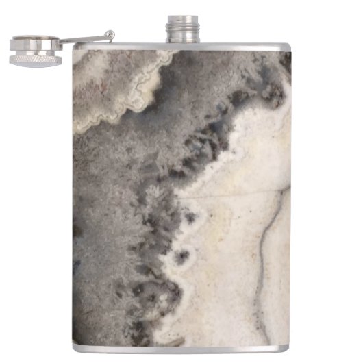 Grijze zwarte witte kiezelsteen heupfles (Geopend)