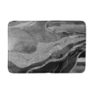 Grijze zwarte witte marmer Agate Silver Glitter #1 Badmat